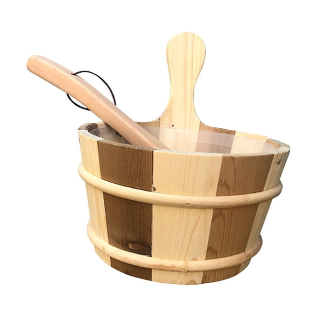 Barril y cucharón de Sauna de 4L, accesorio de SPA, barril de madera para bañera de hidromasaje, herramienta de baño humeante para SPA, accesorios de Marrón Madera