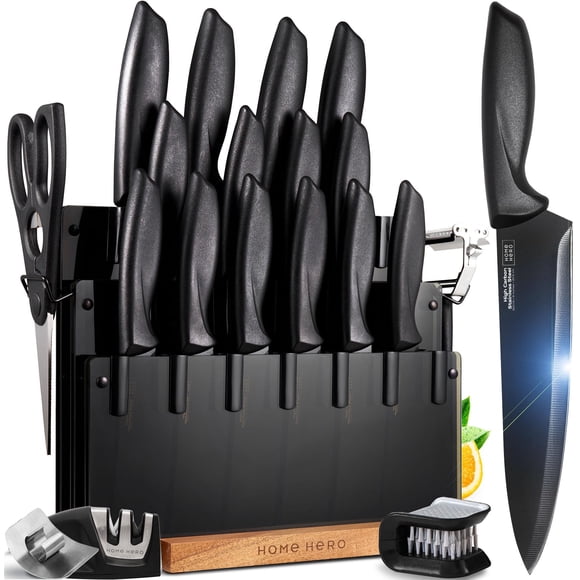 Juego de cuchillos Home Hero de acero inoxidable con alto contenido de carbono, 20 piezas, negro