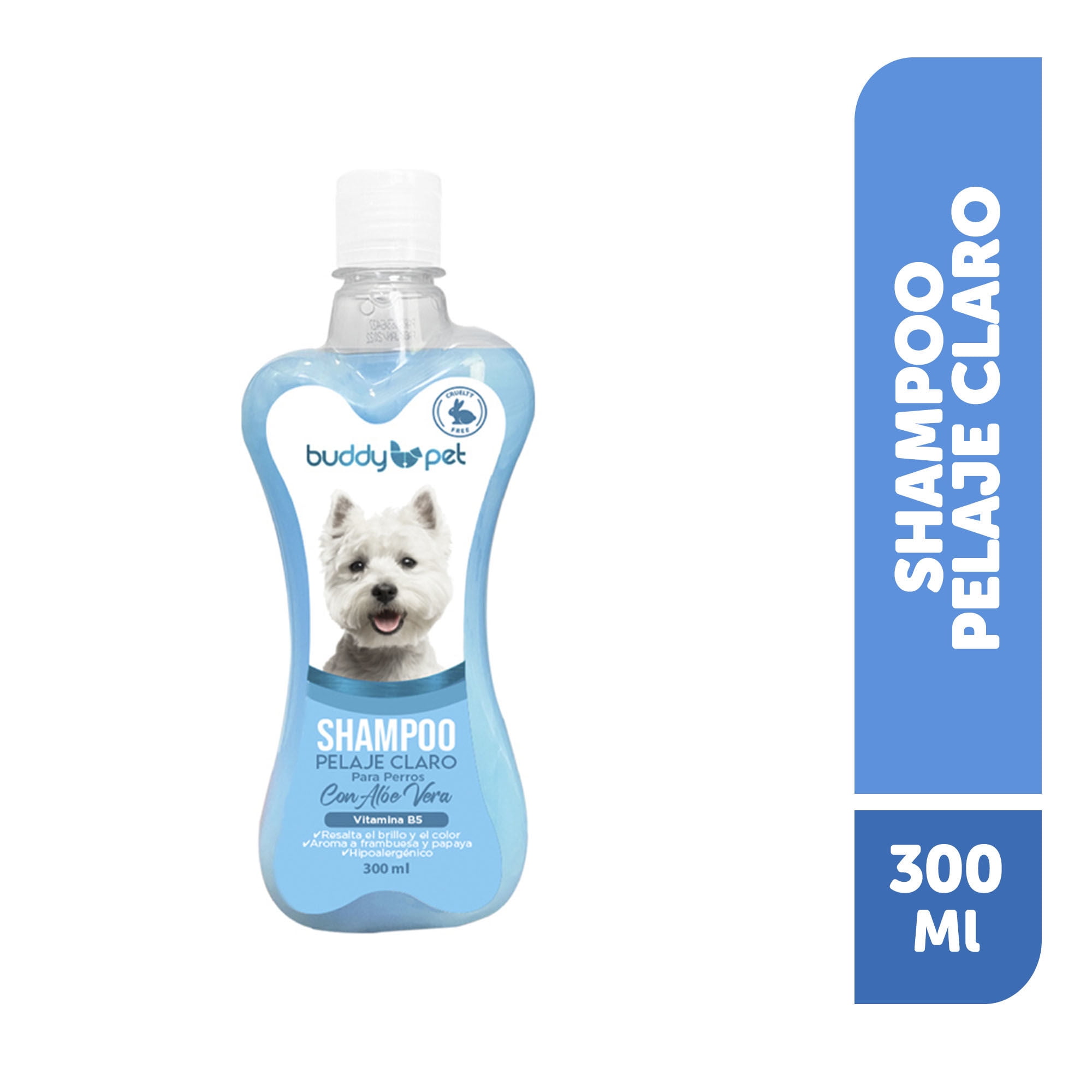 Shampoo Para Perro Pelaje Claro Con Aloe Vera Aroma Frambuesa Y Papaya Botella 300 ml Buddy Pet