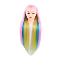 Magideal - Cabeza De Maniquí Para Práctica De Peluquería, Cabeza De Muñeca Para Entrenamiento De Peluquería, Cabello De Fibra Sintética Para Rizar, Enrollar Y Co Rosa Arcoiris