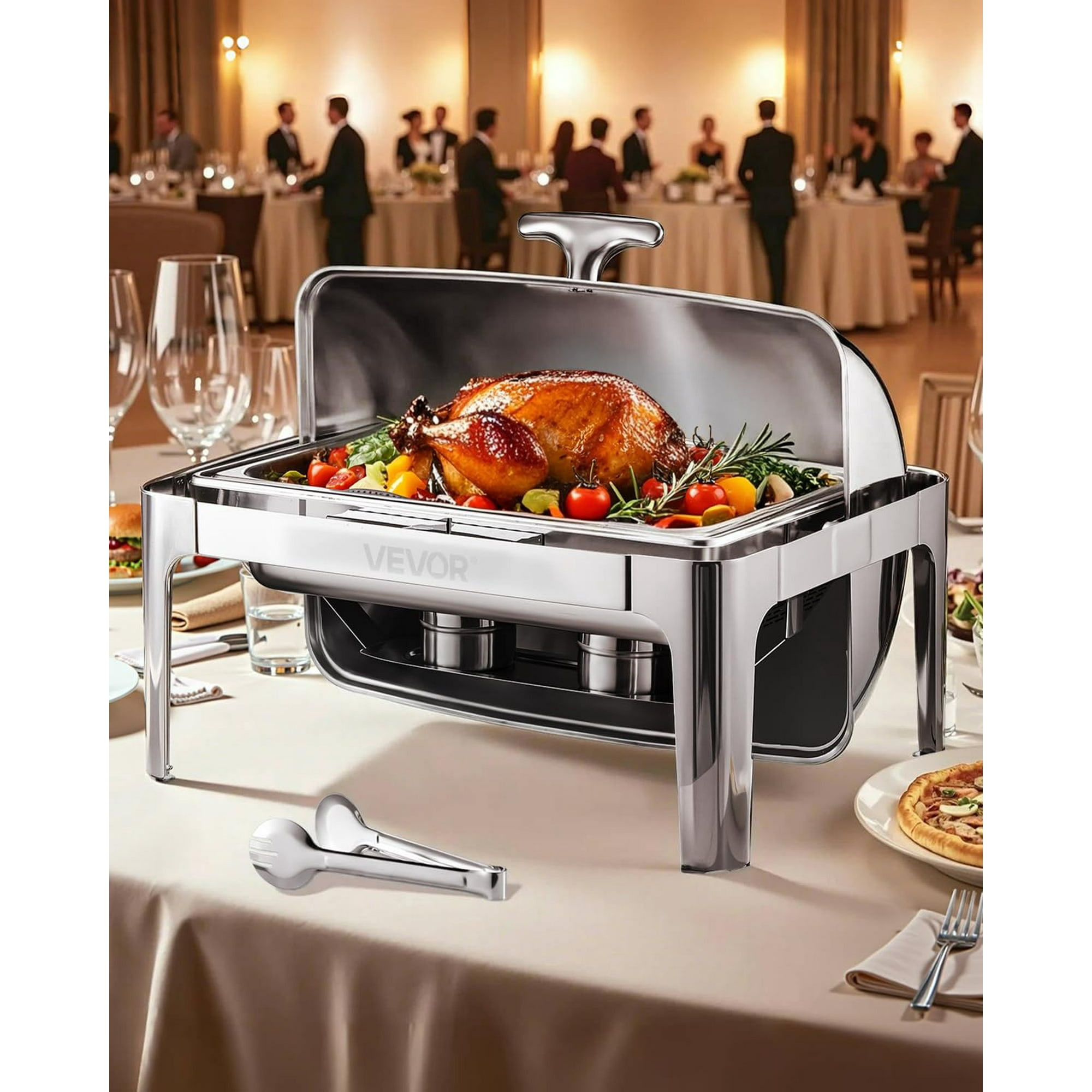 Juego De Buffet De Acero Inoxidable De 9 Litros Con Tapa Enrollable Vevor
