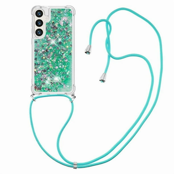 Funda FOXDOCK para Samsung Galaxy S24 con Cuerda Ajustable, Brillo Líquido, Protección Antigolpes y Lente – Ideal para Regalo