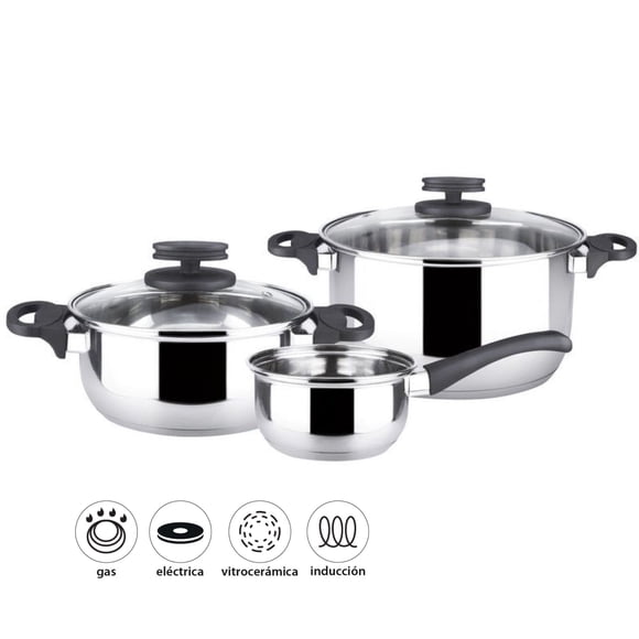 Batería de Cocina 5 Piezas Style Acero Inoxidable Plateado