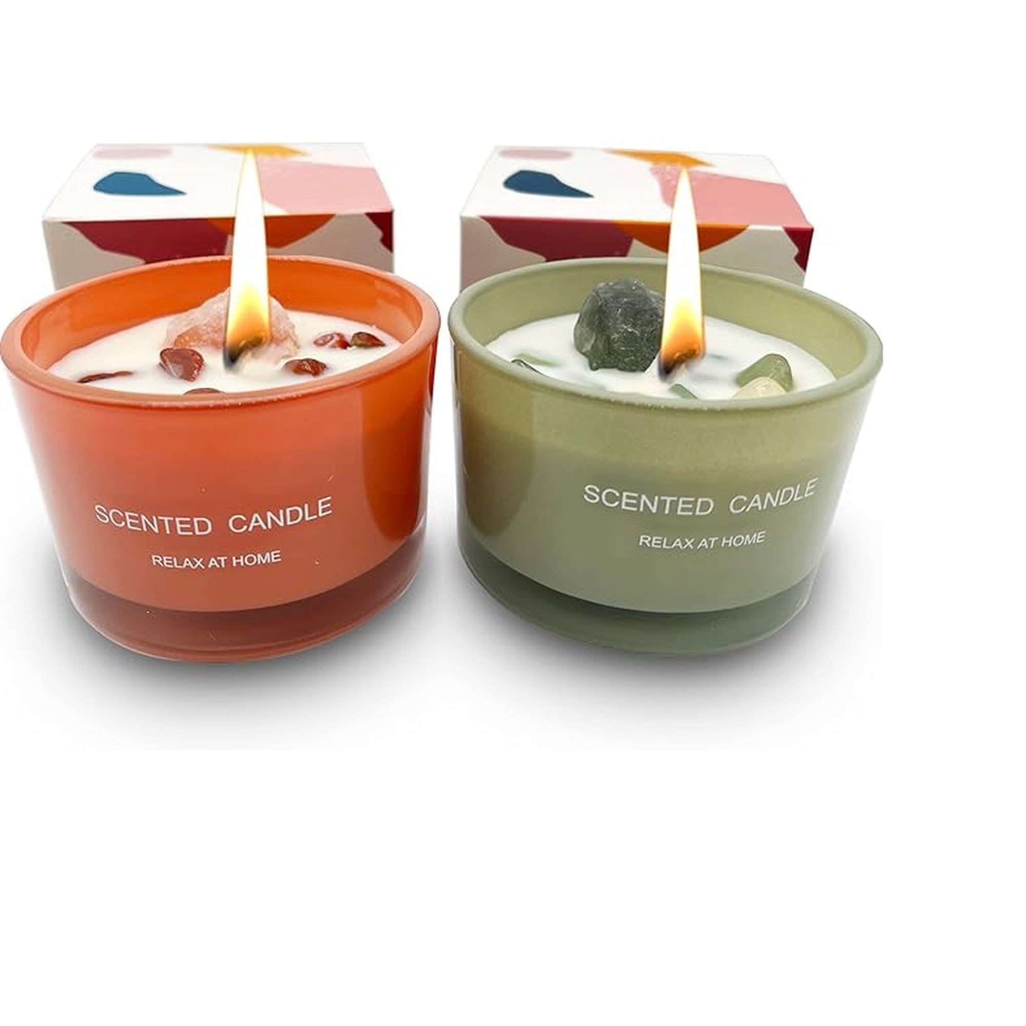 Mc Group - Pack De Velas Aromáticas Decorativas Con Piedras Y Cuarzos, 3 Colores