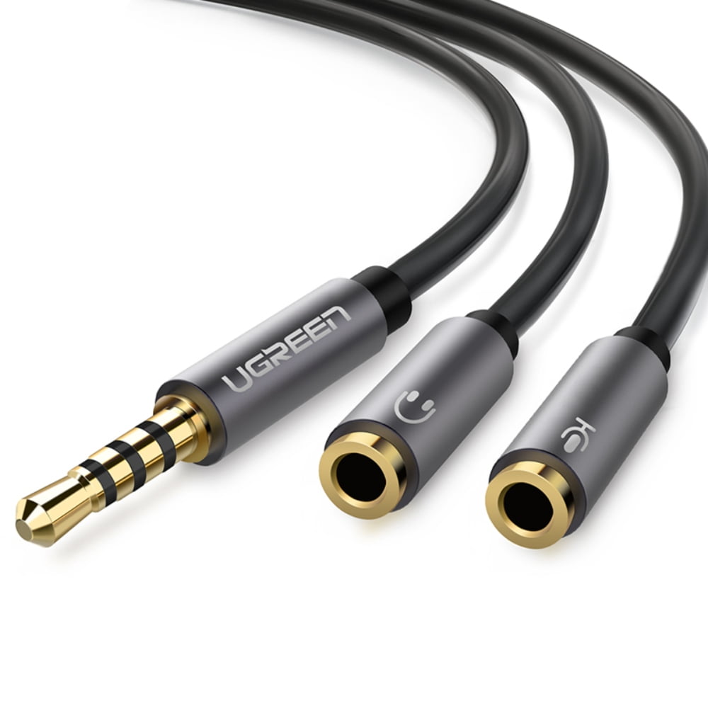 Ugreen - Cable De Audio Splitter M/2h Estereo Jack 4 Polos 3.5mm/2jack 3.5mm (soporta Microfono) 20cm Negro