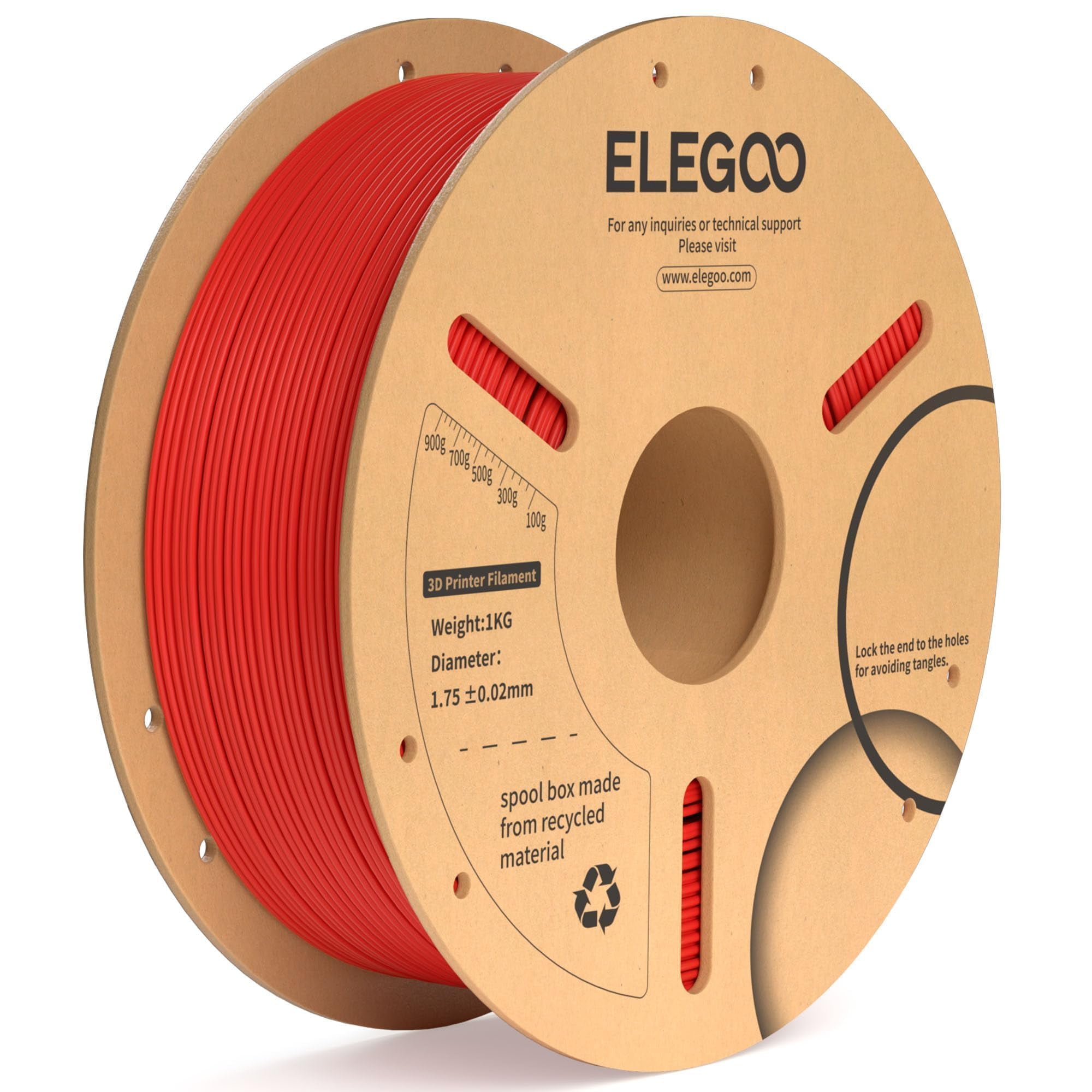 Filamento Para Impresora 3d Elegoo Pla Plus, 1,75 Mm, Rojo, 1 Kg