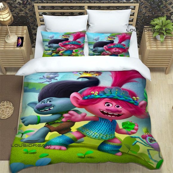v1472 Bed Sheets Cartoon Trolls printed Bedding Sets exquisite bed supplies set duvet cover bed comforter set bedding set luxury birthday gift 3-Piece Bedding Set (1 Duvet Cover + 2 Pillow Shams) Bed