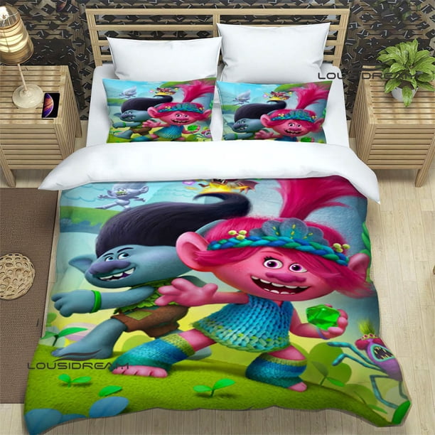 v1472 Bed Sheets Cartoon Trolls printed Bedding Sets exquisite bed supplies set duvet cover bed comforter set bedding set luxury birthday gift 3-Piece Bedding Set (1 Duvet Cover + 2 Pillow Shams) Bed