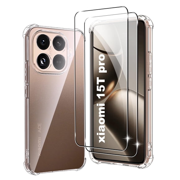 Funda Fhyeugfy para Xiaomi 15T Pro, TPU, pack de 2, con vidrio