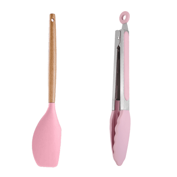 Juego de utensilios de cocina de 2 piezas, de madera, fáciles de limpiar, antiadherentes, color rosa