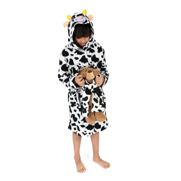Bata polar con capucha para niña y muñeca con estampado de vaca