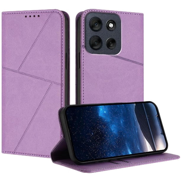 Funda Cartera Magnética para Motorola MOTO G56 Protección Antichoque con Ranuras Morado