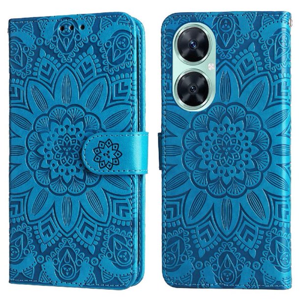 Funda tipo cartera FOXDOCK para Huawei Nova 11i , diseño girasol en relieve, cuero PU, cierre magnético, soporte y tarjetero