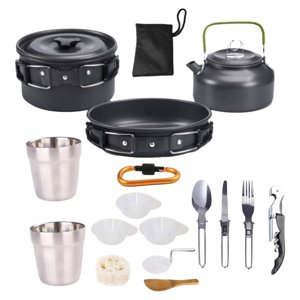 Ioensy - Utensilios De Cocina Para Exteriores, Sartenes Para Acampar, Juego De Ollas Antiadherentes Para Barbacoa, Mochilero, Negro