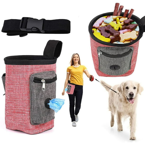 Bolsa para premios para perros, ideal para entrenar perros pequeños y grandes, ideal para transportar juguetes, croquetas y premios, con dispensador de bolsas para excrementos integrado.