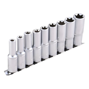 Genérico - Juego Dados Hembra Torx Estrella Largos 1/2X9Piezas Hoteche Plateado