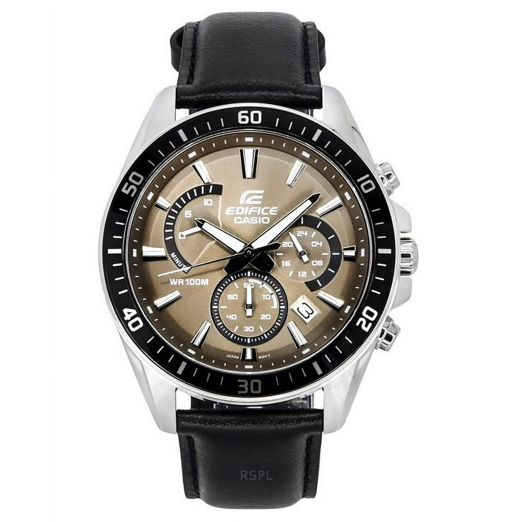 Casio - Reloj Cronógrafo Para Hombre Edifice Standard Análogo Correa De Cuero Marrón Claro Quartz Efr-552l-5a 100m