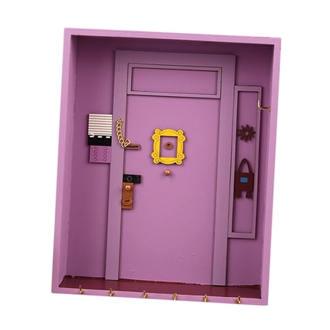 Bothyi - Porta Llaves Montado En La Pared Con Puerta De Almacenamiento, Estante De Pared De Madera Con Ganchos, 20,3X5X25,5Cm, Color Morado