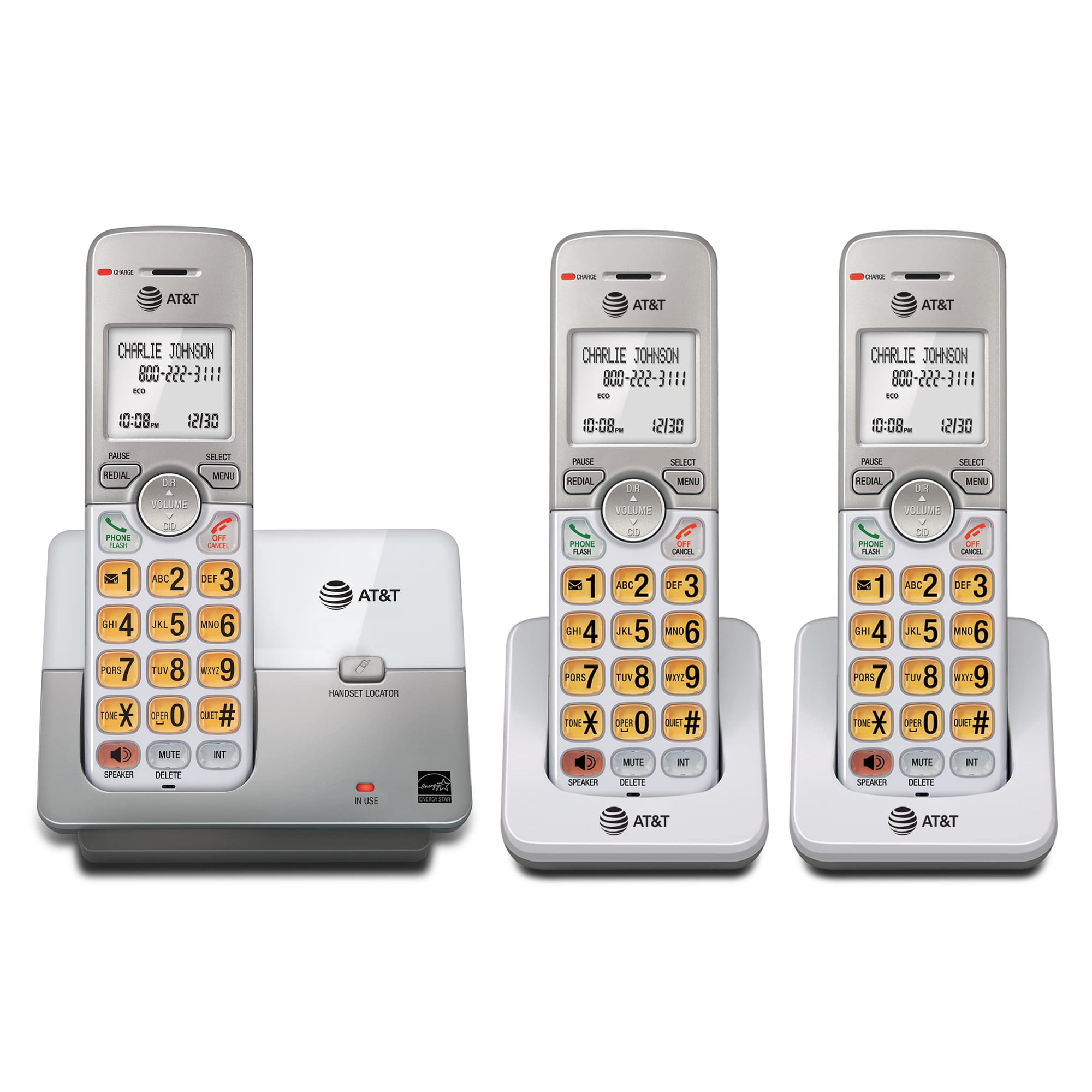 Teléfono Residencial Inalámbrico At&t El51303 Dect 6.0 3 Auricular Plateado