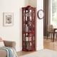 thumbnail image 2 of Curio Cabinet Lighted Glass Display Curio Cabinet w/Tempered Glass Doors and Shelves, Crown Corner Cabinet with Bulb, Corner Storage Decoration for Living room and Bedroom Cherry, 2 of 3