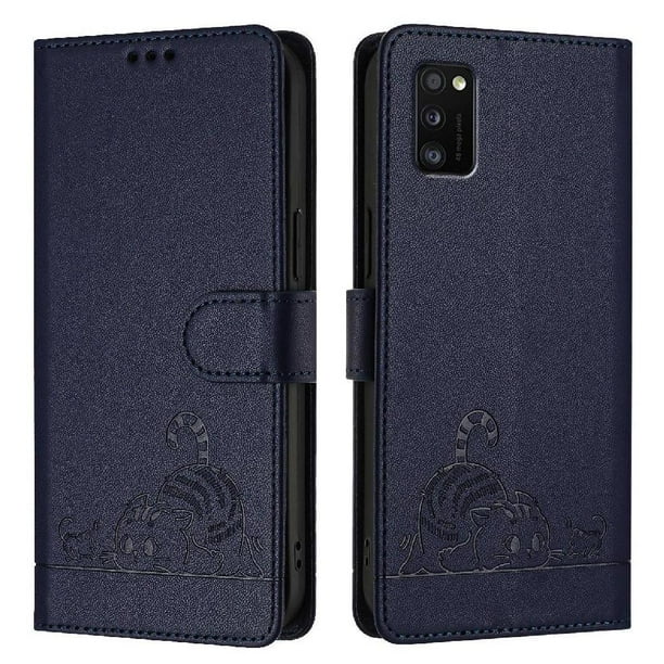 Funda tipo cartera FOXDOCK para Samsung Galaxy A41 con soporte, ranuras, RFID, diseño de gato