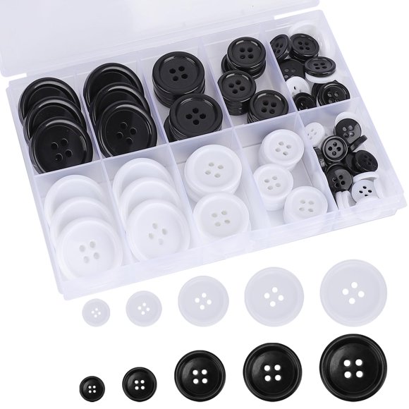 Juego de 100 botones de costura kidoom en negro y blanco