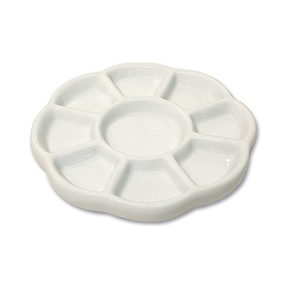 Paleta Gemerglity de cerámica para acuarela con forma de flor – 13 cm