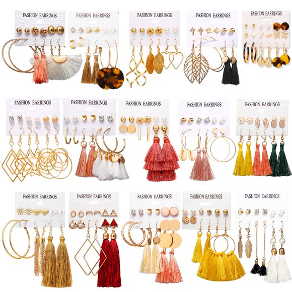 AROIC Set de 93 Pares de Aretes Coloridos con Borlas y Aros