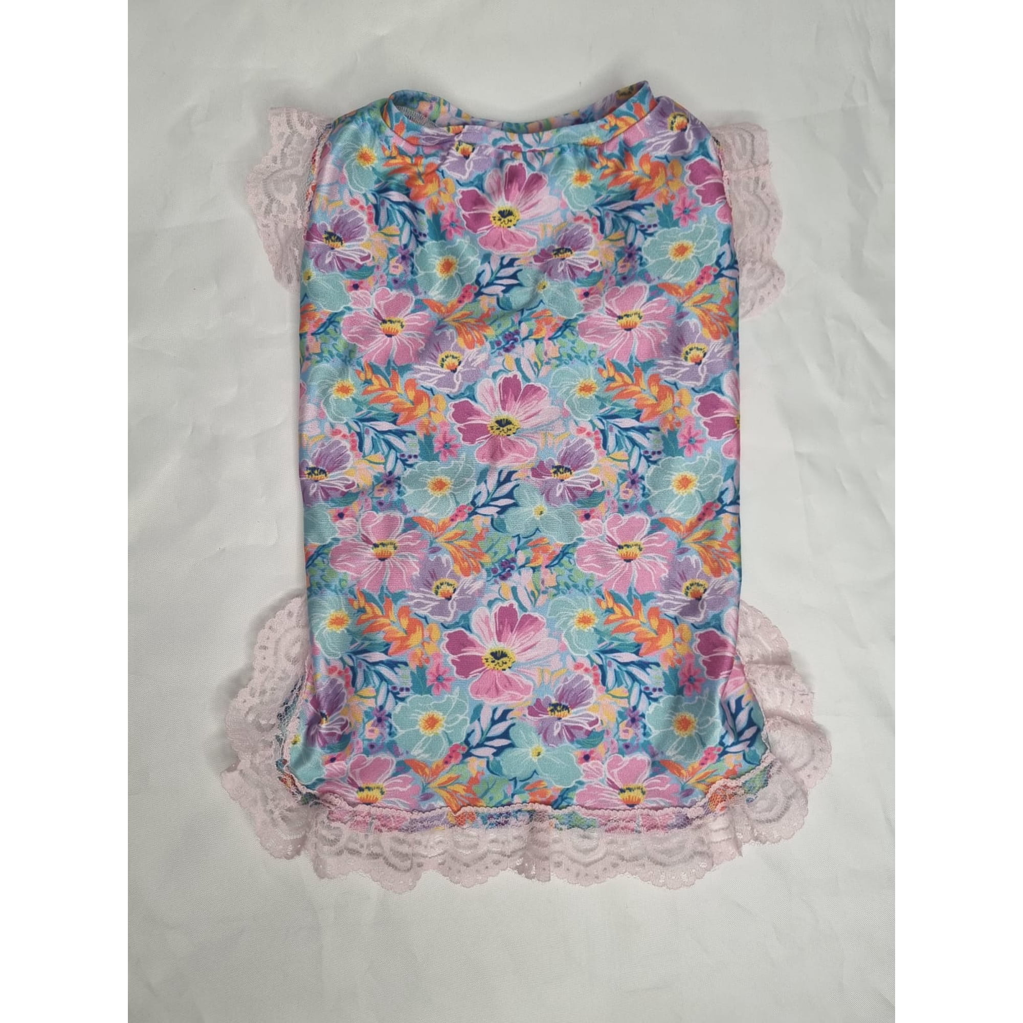 Polera mascota flores rosa talla M