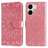 Funda Tipo Cartera Foxdock Para Xiaomi Poco M6 5G , Diseño Girasol En Relieve, Cuero Pu, Cierre Magnético, Soporte Y Tarjetero