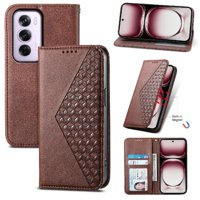 Funda Flip Foxdock Para Oppo Reno 12 Pro 5G , Estilo Billetera Con Diseño Rombo, Correa De Mano Y Soporte, Uso Diario