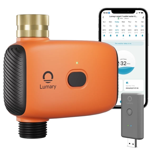 Temporizador de agua Lumary WiFi para manguera de jardín con retardo de lluvia