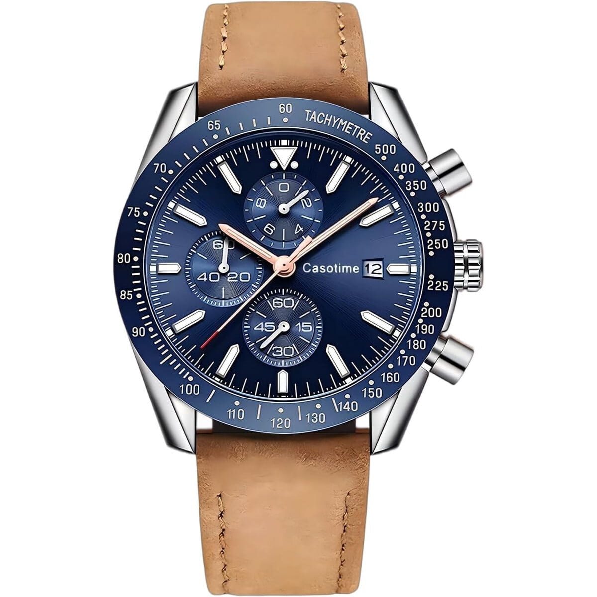 Reloj Cronógrafo Casotime 45mm Correa Cuero 30m Resistente Agua