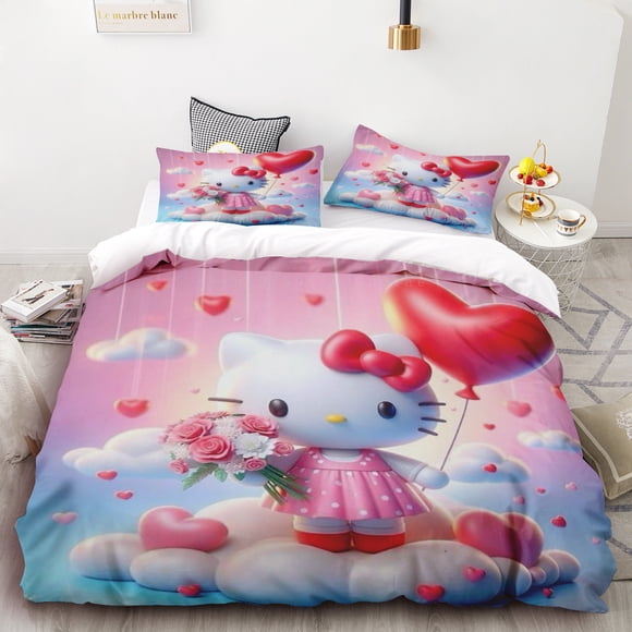 Hello Kitty Cartoon Duvet Cover 3D Anime Cute Children Bedding Set Comforter Cover Queen King for Bedroom Decoration