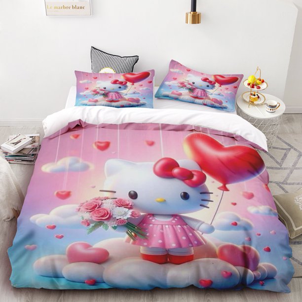 Hello Kitty Cartoon Duvet Cover 3D Anime Cute Children Bedding Set Comforter Cover Queen King for Bedroom Decoration