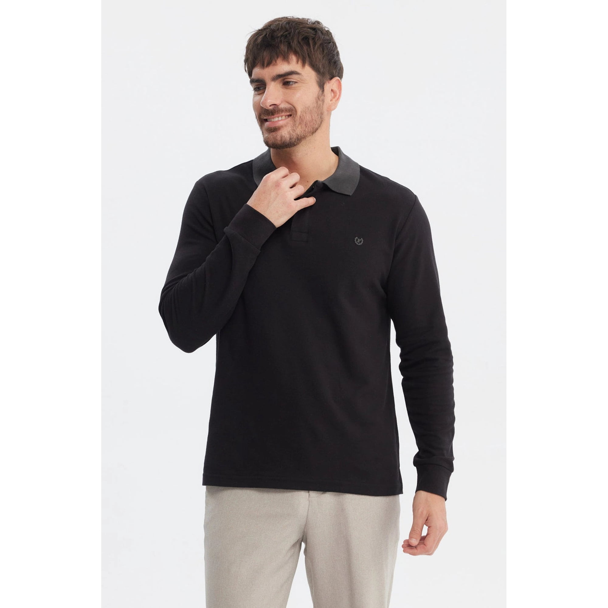 Fashionspark - Polera Hombre Cuello Contraste Negro