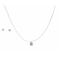 Elbauldejuma - Set Conjunto Collar Nylon Aros Punto De Luz Plata 5Mm Amor