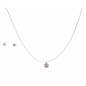 Elbauldejuma - Set Conjunto Collar Nylon Aros Punto De Luz Plata 5Mm Amor