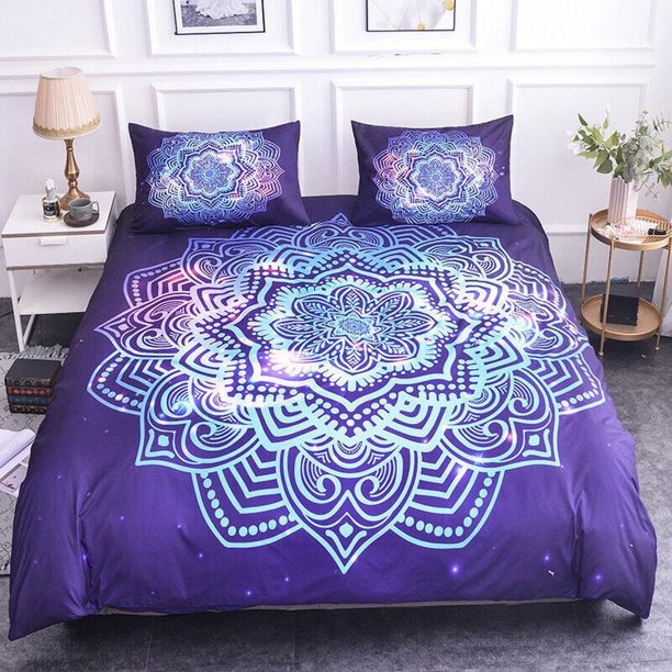 Colorful Flower Mandala Quilt Duvet Cover Set Bedroom Decor Comforter Cover Soft3-Piece Bedding Set