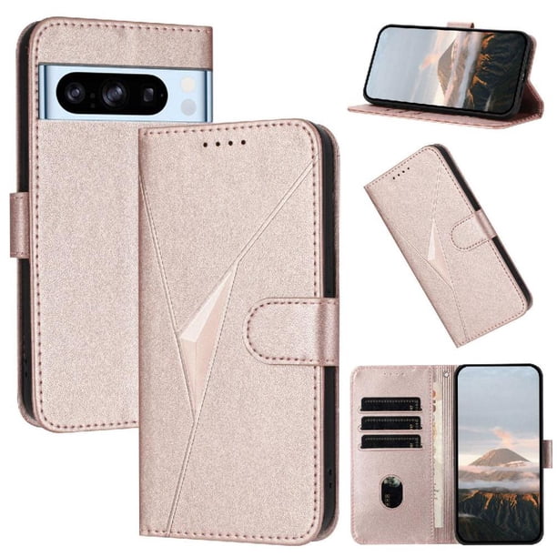 Funda Cartera Fibra de Carbono para Google Pixel 8 Pro con Soporte y Cierre Magnético Rosa