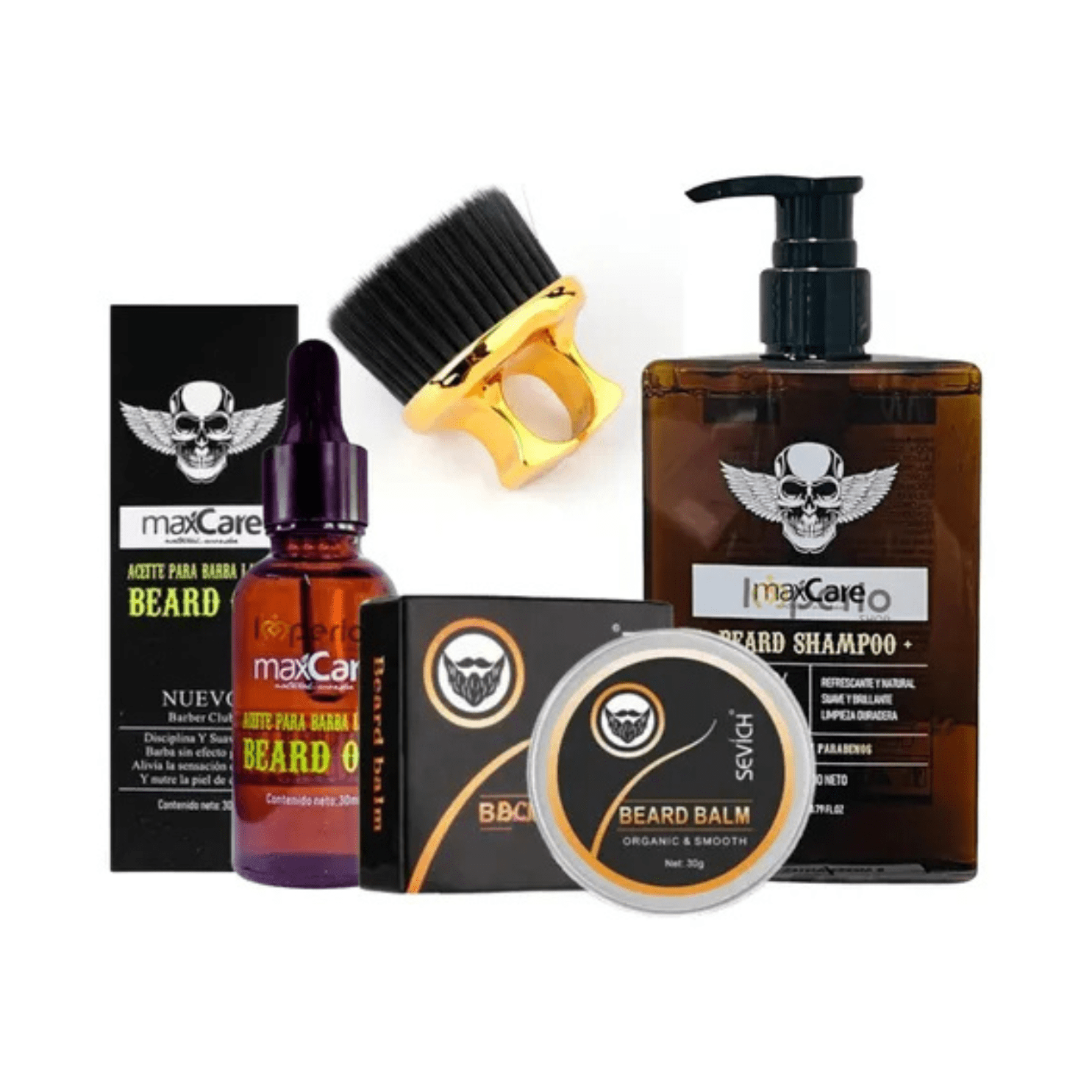 Max Care- Ainchun- Sadoer - Kit Aceite De Barba Bálsamo Barberia Cepillo Profesional