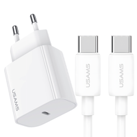 Usams - Cargador Para Celular Usb Tipo C 20W Certificado + Cable Usb Tipo C Tz01