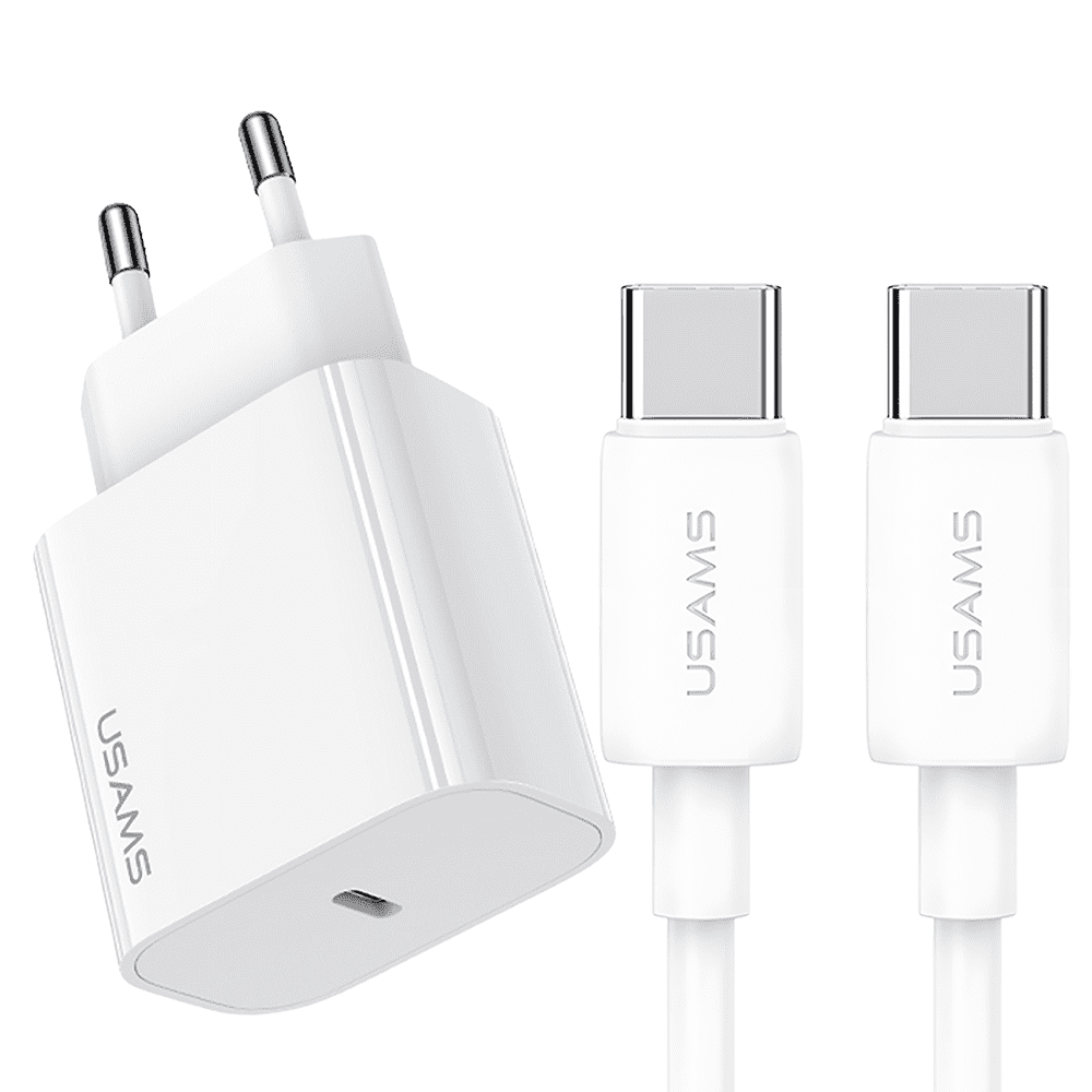 Usams - Cargador Para Celular Usb Tipo C 20w Certificado + Cable Usb Tipo C Tz01