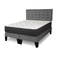 M Sole - Cama 2 Plazas Completa Base Americana + Colchón De Resortes + Respaldo Botones Grafito