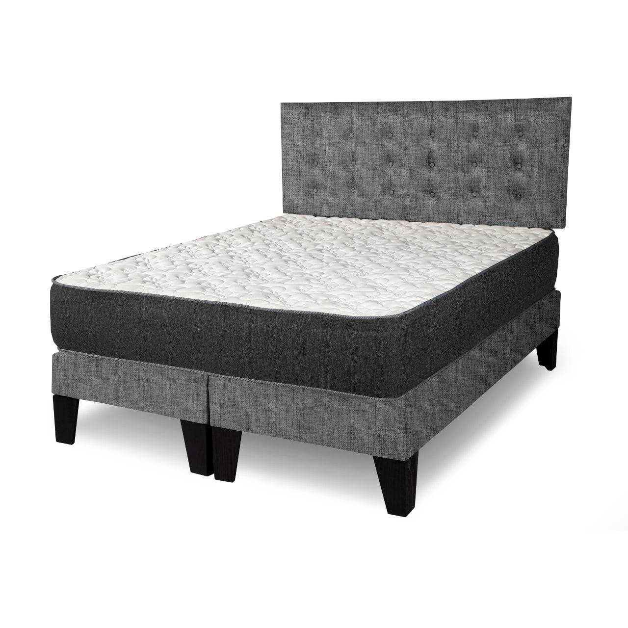 M Sole - Cama King Size Completa Base Americana + Colchón De Resortes + Respaldo Botones Grafito