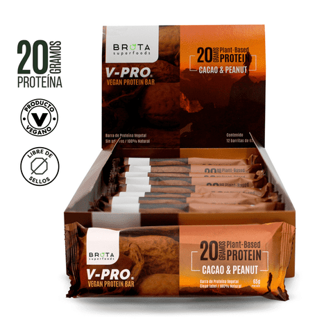 Brota Superfoods - Caja 12 Barritas De Proteína Veganas Cacao & Peanut 65 G Brota