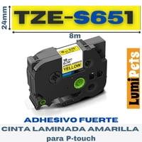 Lumipets - Tze-S651 Para Rotuladora Brother Modelo Pt, 24Mm X 8M | Adhesivo Fuerte