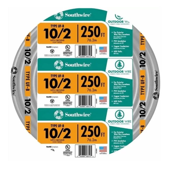 Cable Southwire 10/2 W/G UF 250 pies (76 m) de cobre, 600 V