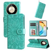 Funda Tipo Cartera Foxdock Para Honor X50 , Diseño Girasol En Relieve, Cuero Pu, Cierre Magnético, Soporte Y Tarjetero