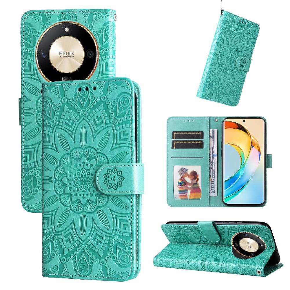 Funda Tipo Cartera Foxdock Para Honor X50 , Diseño Girasol En Relieve, Cuero Pu, Cierre Magnético, Soporte Y Tarjetero